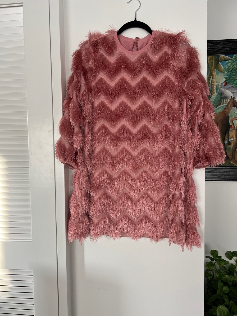 Anthropologie Pink Feathered Mini Dress